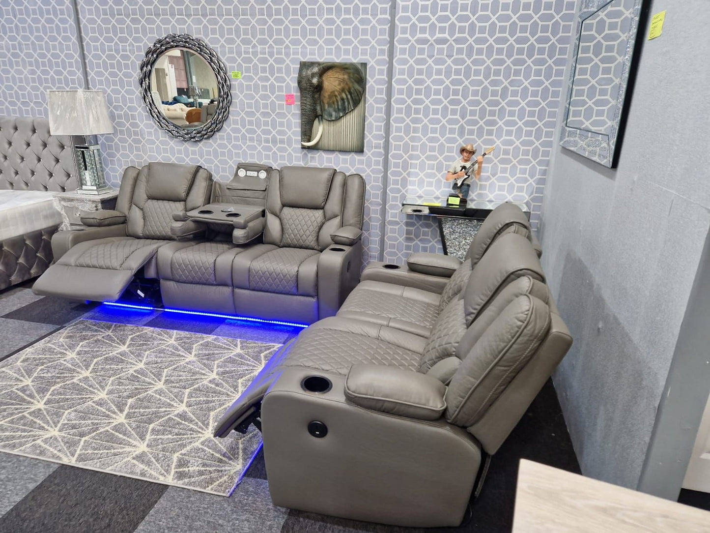 LED 3+2 Leather Reclining Sofa