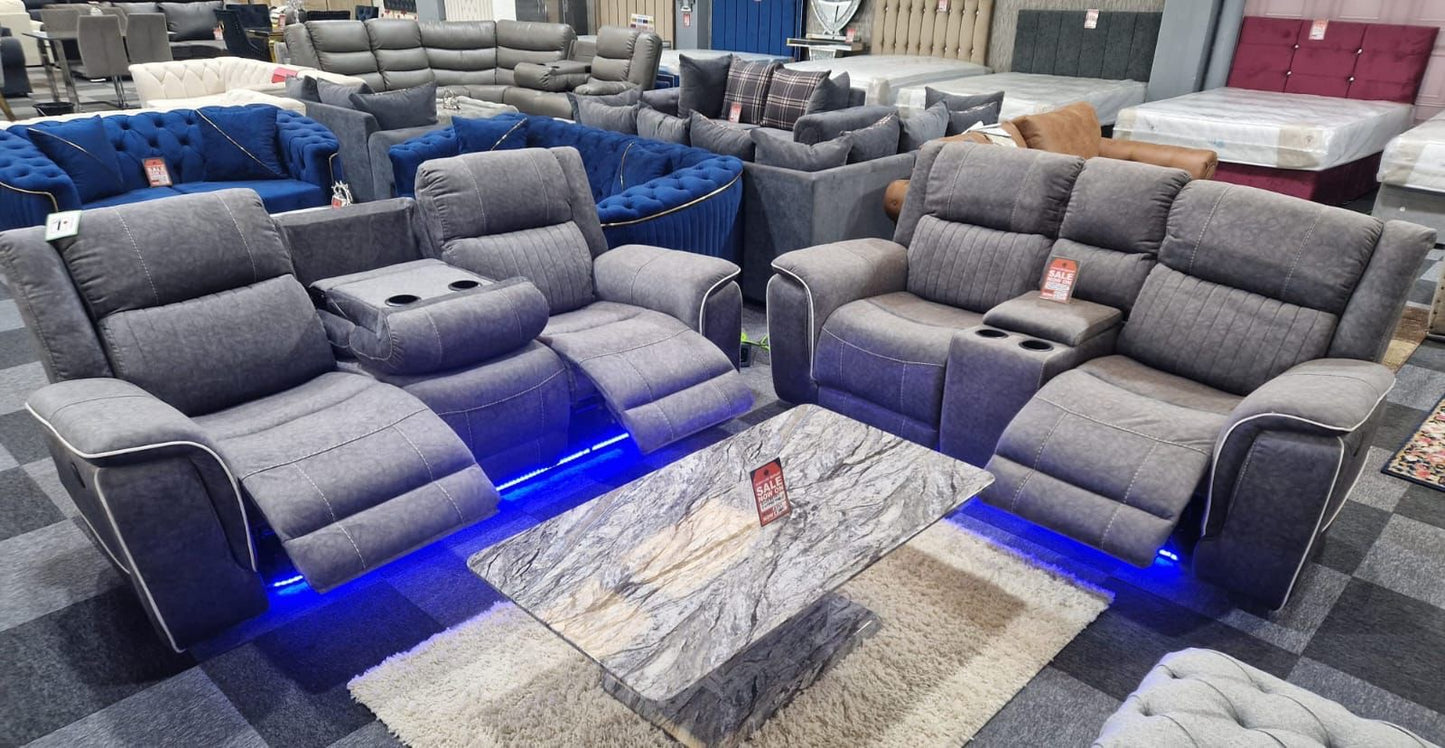 LED 3+2 Leather Reclining Sofa
