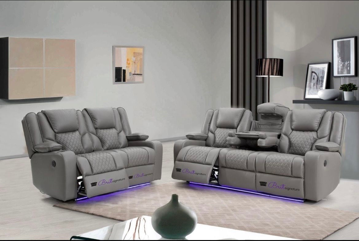 LED 3+2 Leather Reclining Sofa