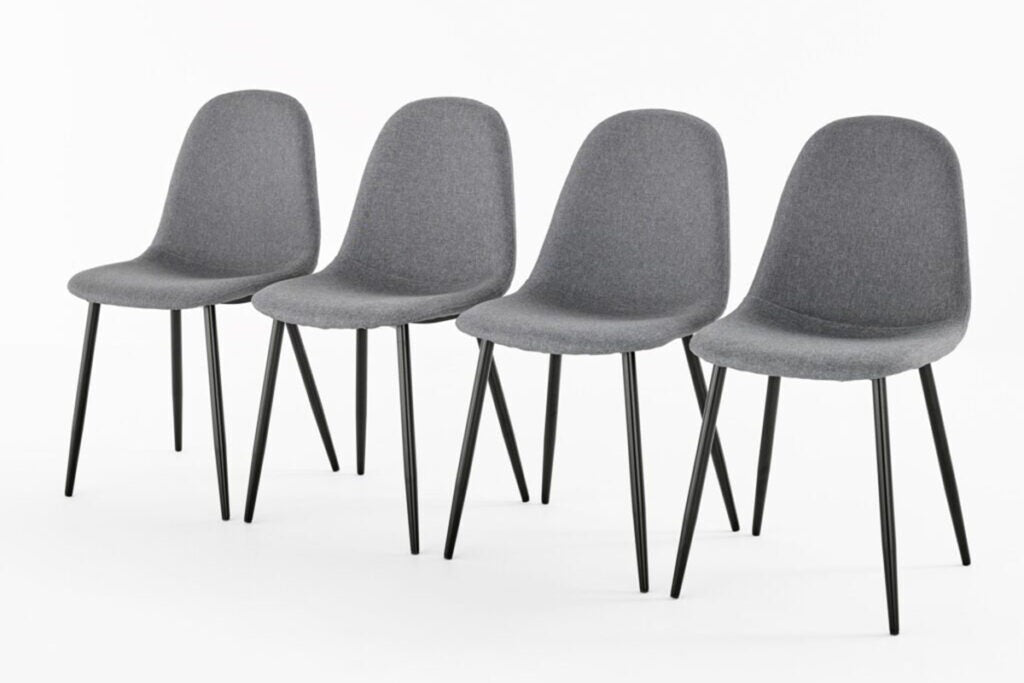 Set of 4 Grey Plush Velvet Dining Chairs – Bespoke Design with Steel Legs