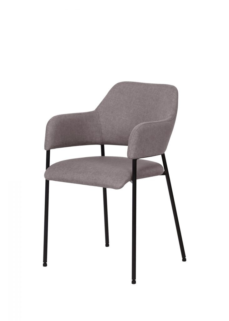 Stylish Upholstered Dining Chair – Grey Fabric with Black Steel Frame