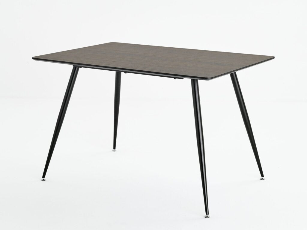 Sleek Modern Dining Table – Dark Wood-Effect Top with Black Tapered Legs
