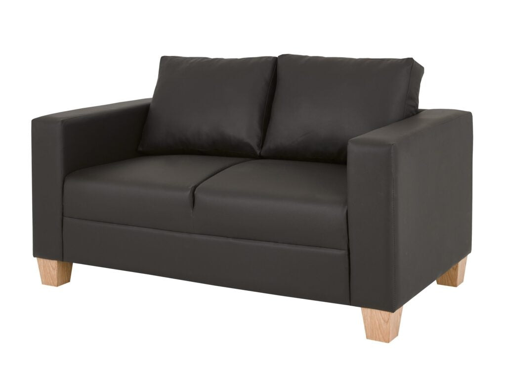 Stylish 2-Seater Black Leather Sofa – Comfort & Elegance with Wooden Legs