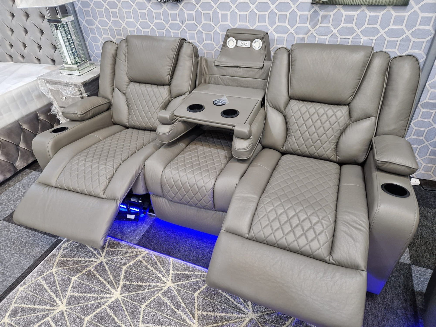 LED 3+2 Leather Reclining Sofa