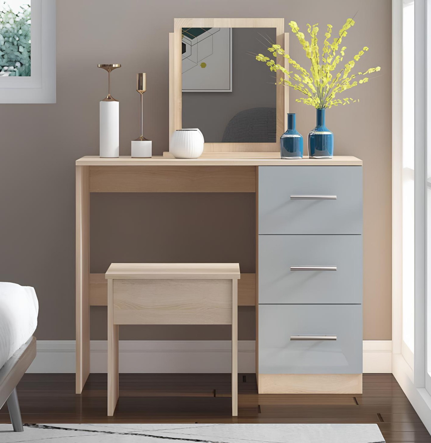 Pandora Single Draw Dressing table With Mirror & Stool
