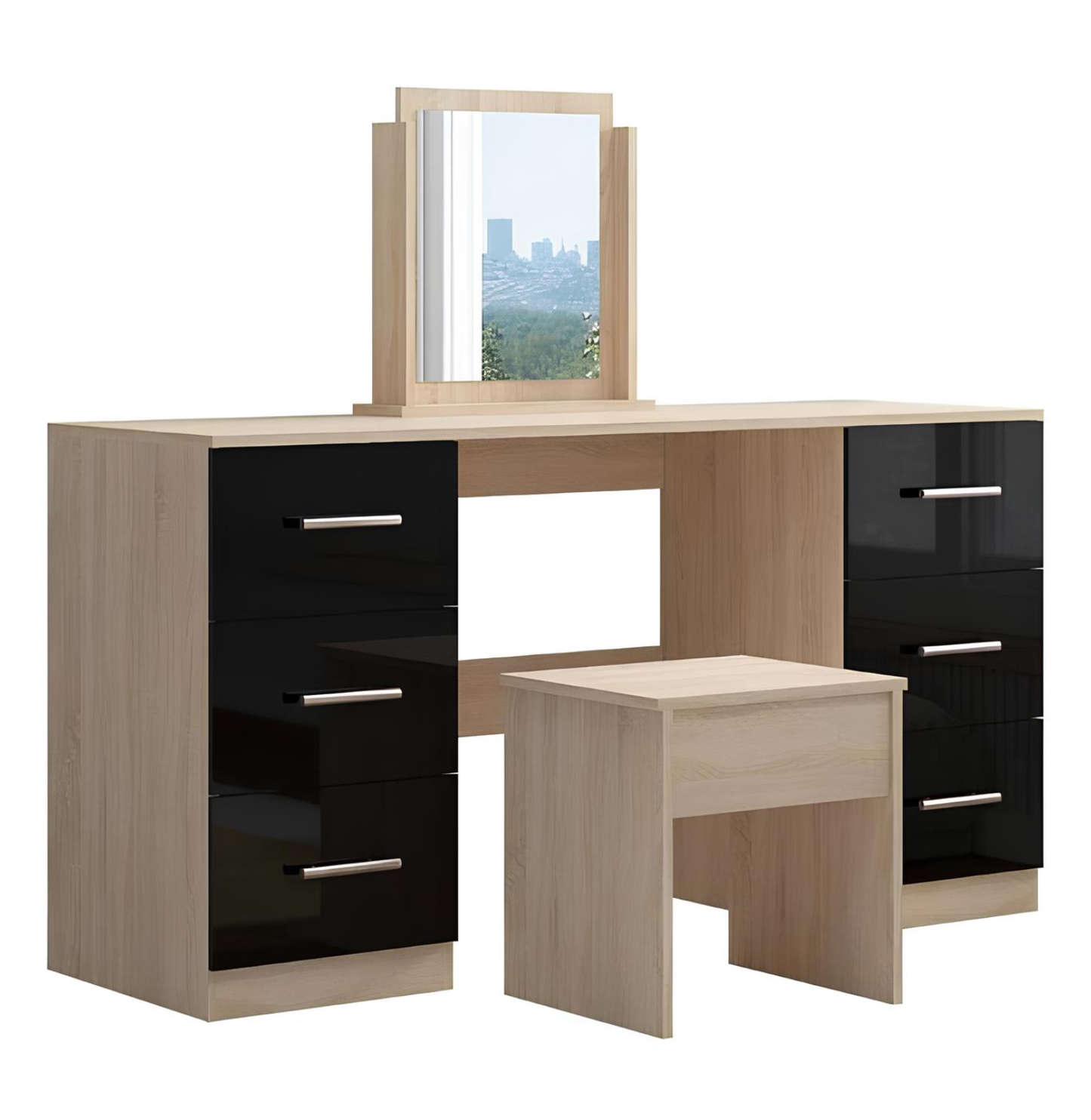 Pandora Double Drawer Dressing Table With Mirror & Stool