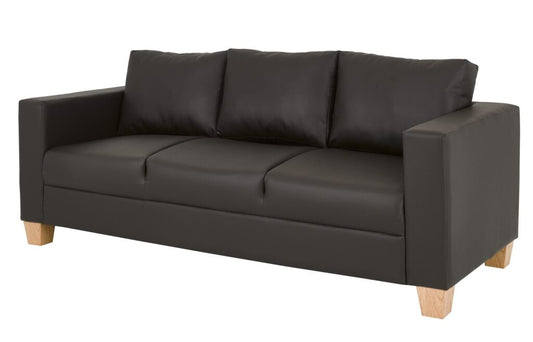 Luxurious 3-Seater Leather Sofa – Timeless Comfort with Wooden Legs